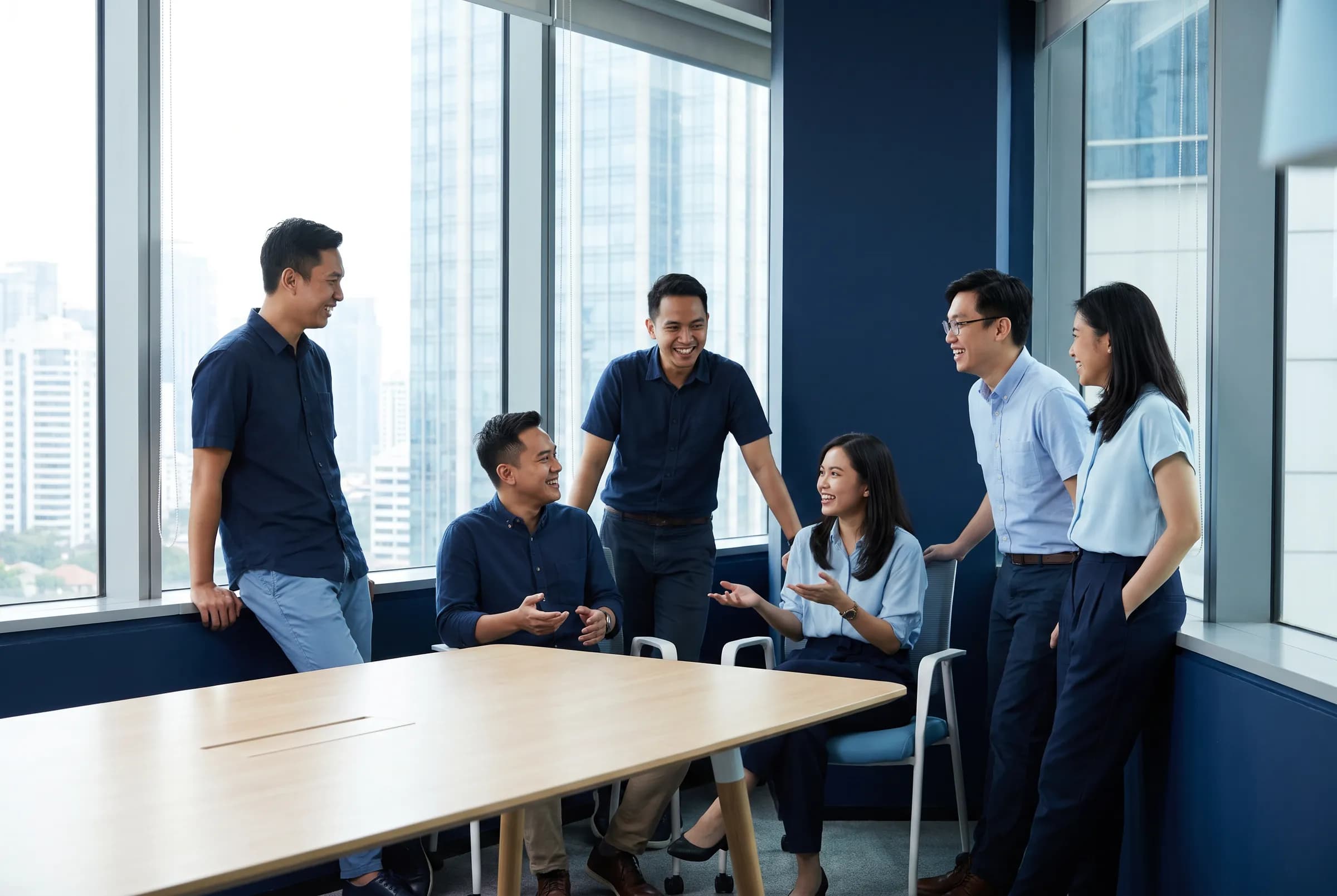 Indonesian and Chinese business professionals collaborating in an office