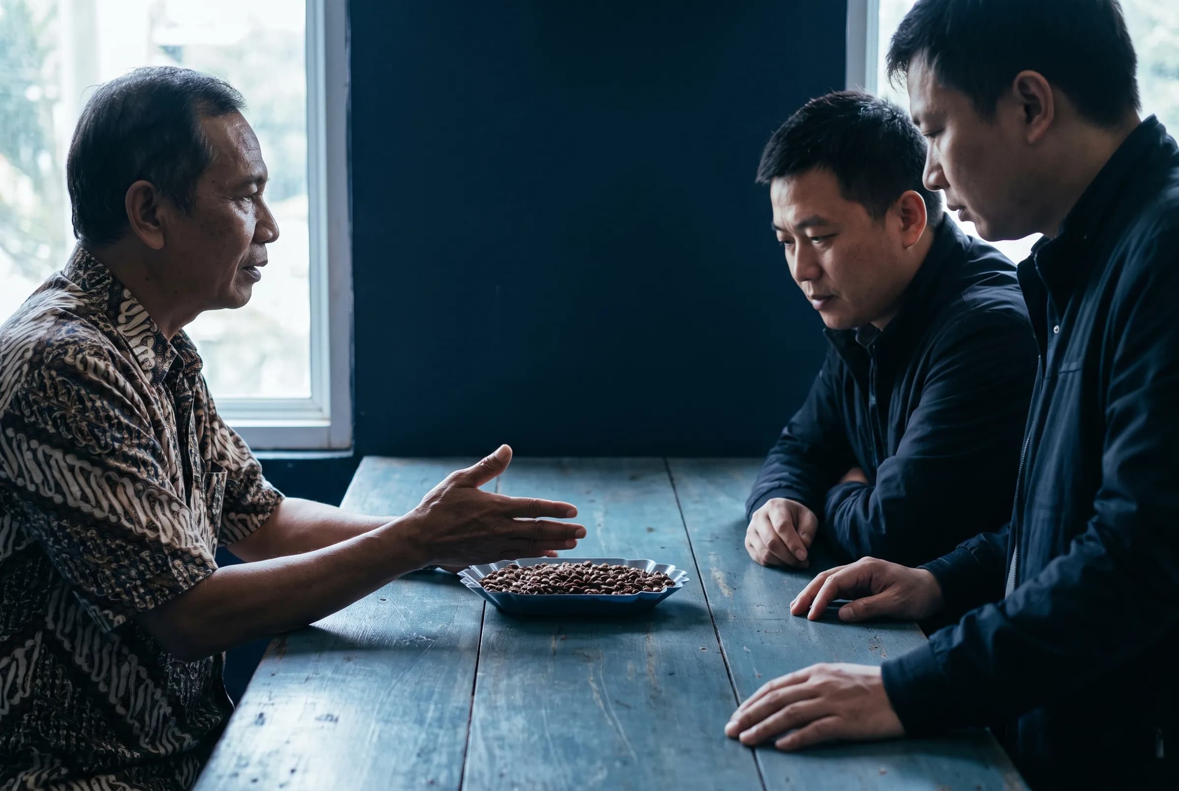 Coffee exporter introducing a product to buyers